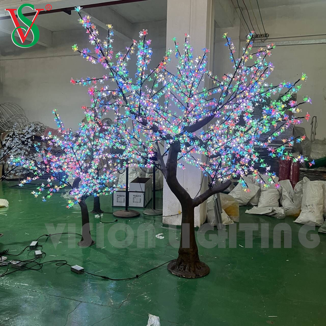 Romantico albero di fiori di ciliegio artificiale a LED rosa per la decorazione del paesaggio del giardino del parco