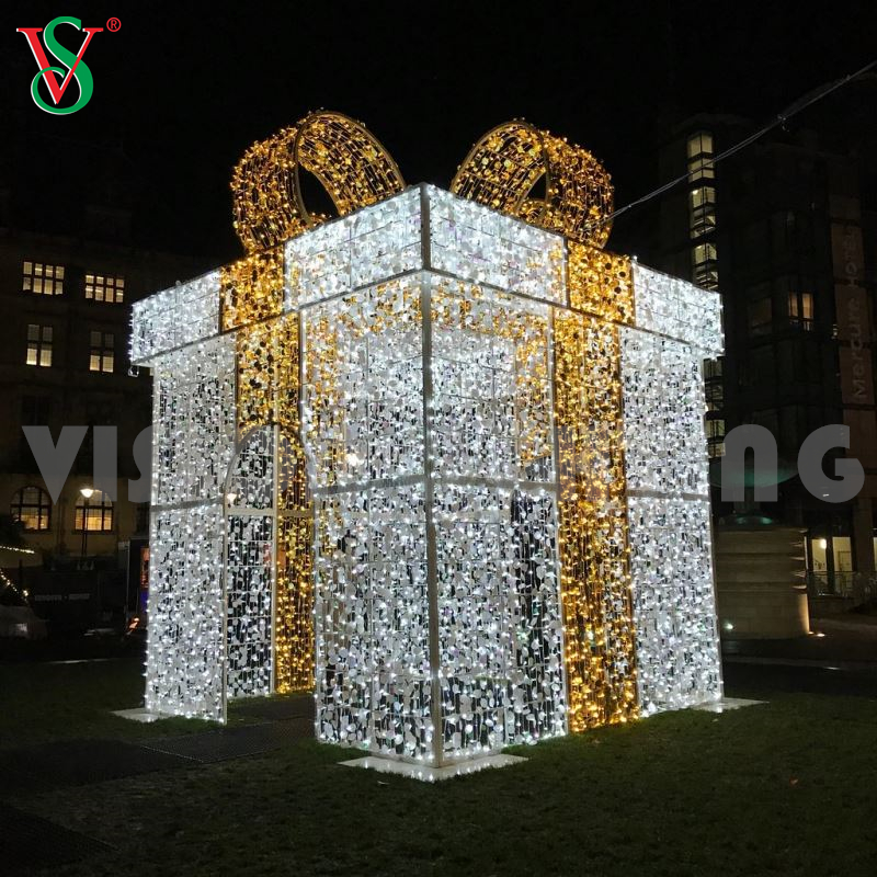 Decorazioni natalizie per esterni 3D con scatola regalo illuminata gigante Luci a motivo per Plaza