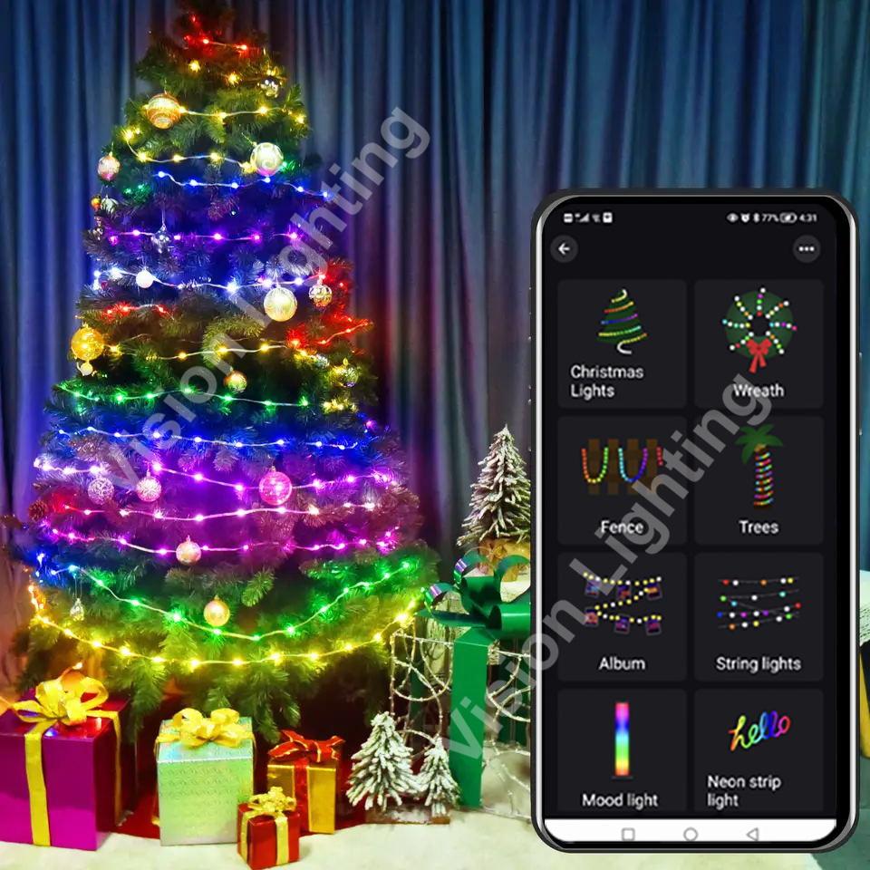 Pannello remoto e controllo app Spina USB Decorazione albero di Natale led RGB smart strip Luci stringa RGB