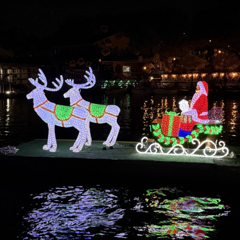 Moto di strada da giardino all'aperto Renna acrilica Babbo Natale con luce di decorazione slitta