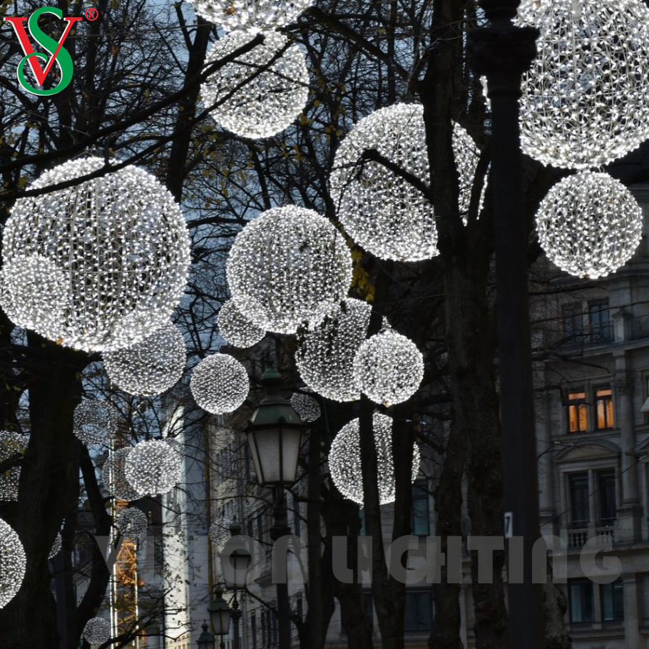 Lampada a sfera di ghirlanda di ghirlanda a corda di ghirlanda sfera a sfera pieghevole motivi a sfera per l'illuminazione della decorazione del centro commerciale