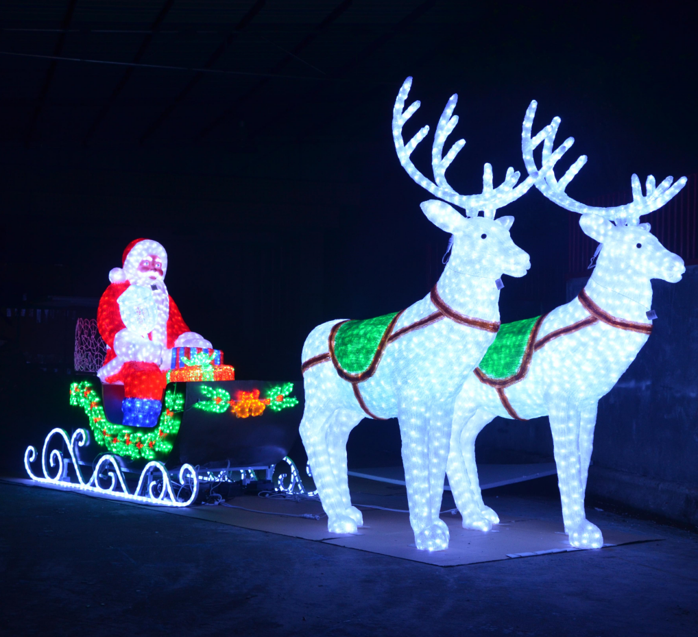 Moto di strada da giardino all'aperto Renna acrilica Babbo Natale con luce di decorazione slitta