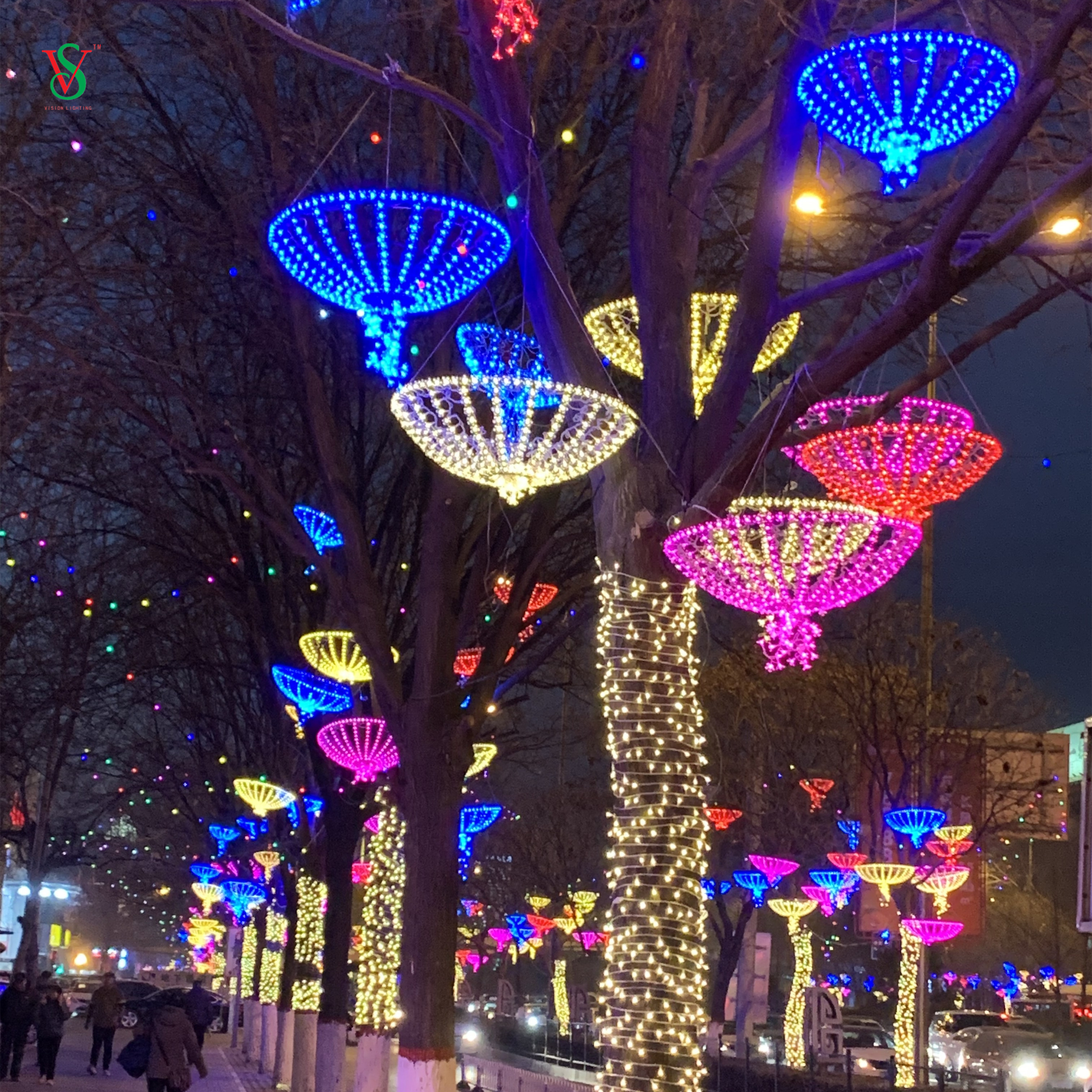 Luce animata per decorazione stradale natalizia LED Sakura Umbrella Motif Light 