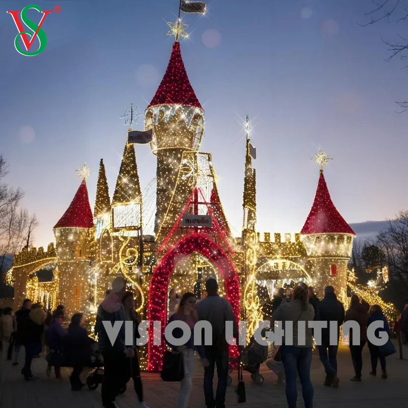 Grande torre del castello a LED 3D Light - Decorazione per le vacanze all'aperto per display di Natale commerciali