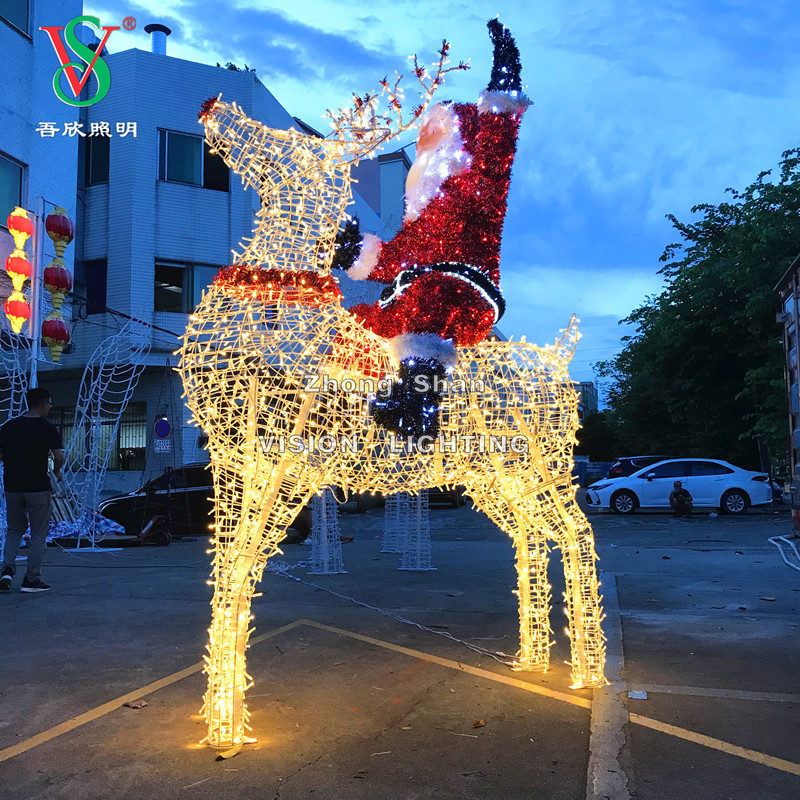 Grande lampada 3D a LED con motivo a renna, cervo illuminato decorativo natalizio per esterni