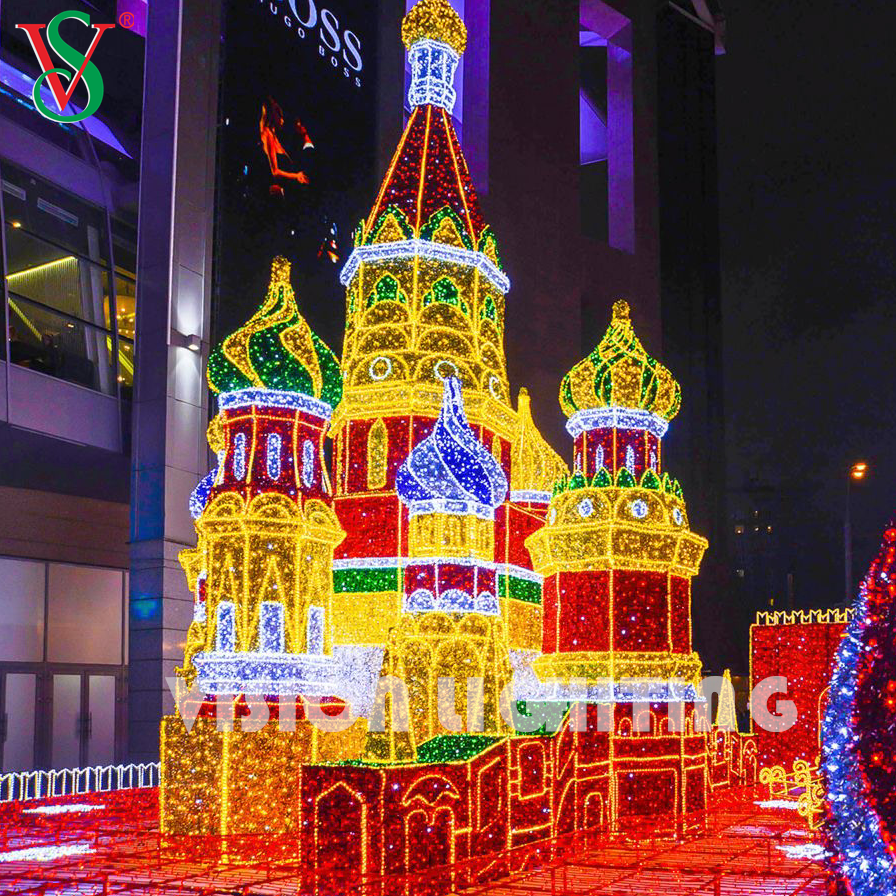 Grande torre del castello a LED 3D Light - Decorazione per le vacanze all'aperto per display di Natale commerciali