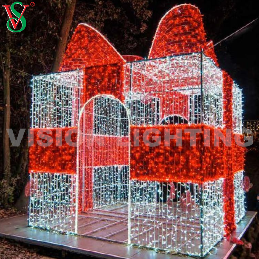 Decorazioni natalizie per esterni 3D con scatola regalo illuminata gigante Luci a motivo per Plaza