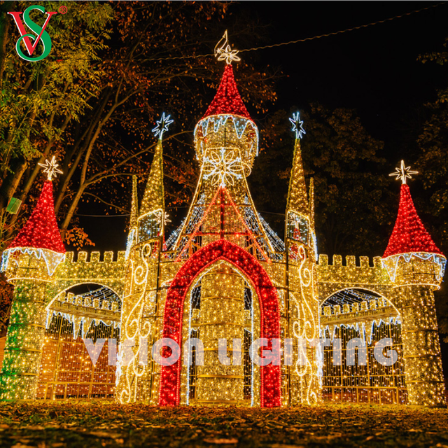 Grande torre del castello a LED 3D Light - Decorazione per le vacanze all'aperto per display di Natale commerciali