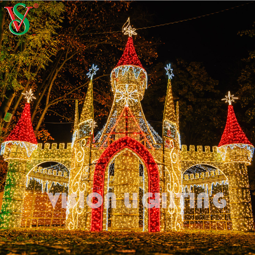 Grande torre del castello a LED 3D Light - Decorazione per le vacanze all'aperto per display di Natale commerciali