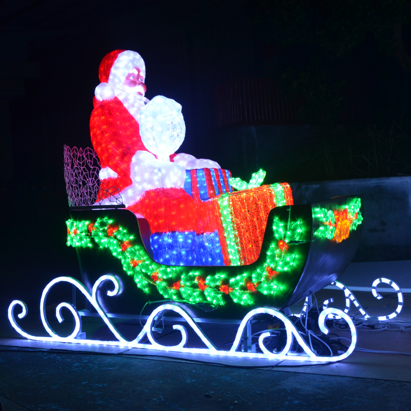 Moto di strada da giardino all'aperto Renna acrilica Babbo Natale con luce di decorazione slitta