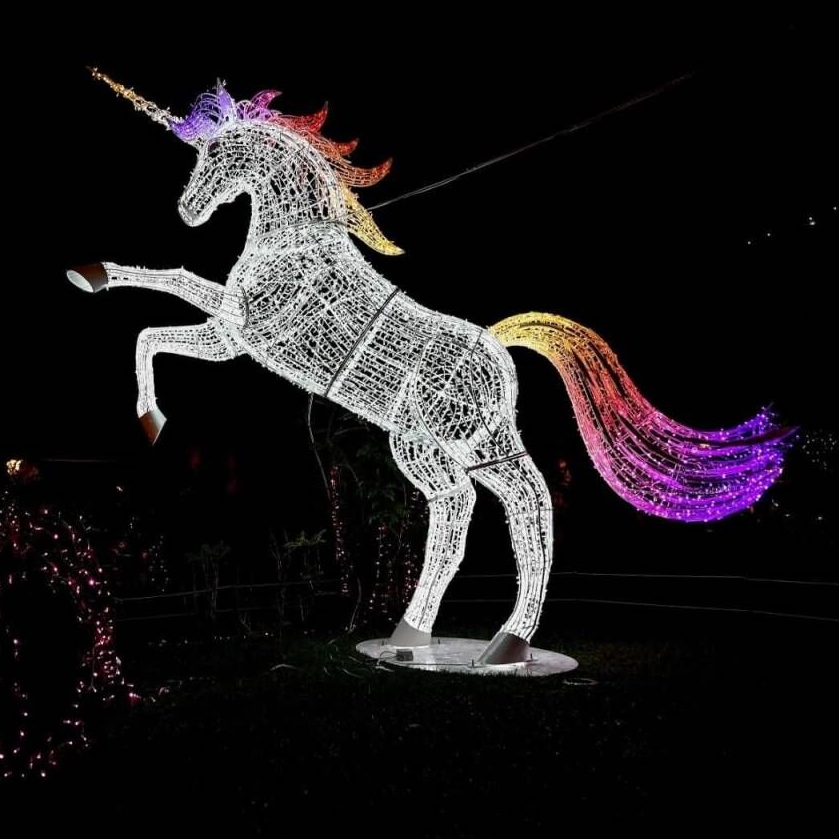 Scultura a cavallo animale illuminato in 3D con luce a corda per la decorazione per esterni di Zoo Garden Park