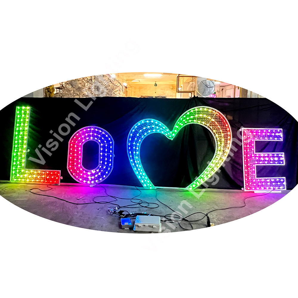 Lettere personalizzate Decorazione di sculture Luci di personaggi RGB per arredamento esterno