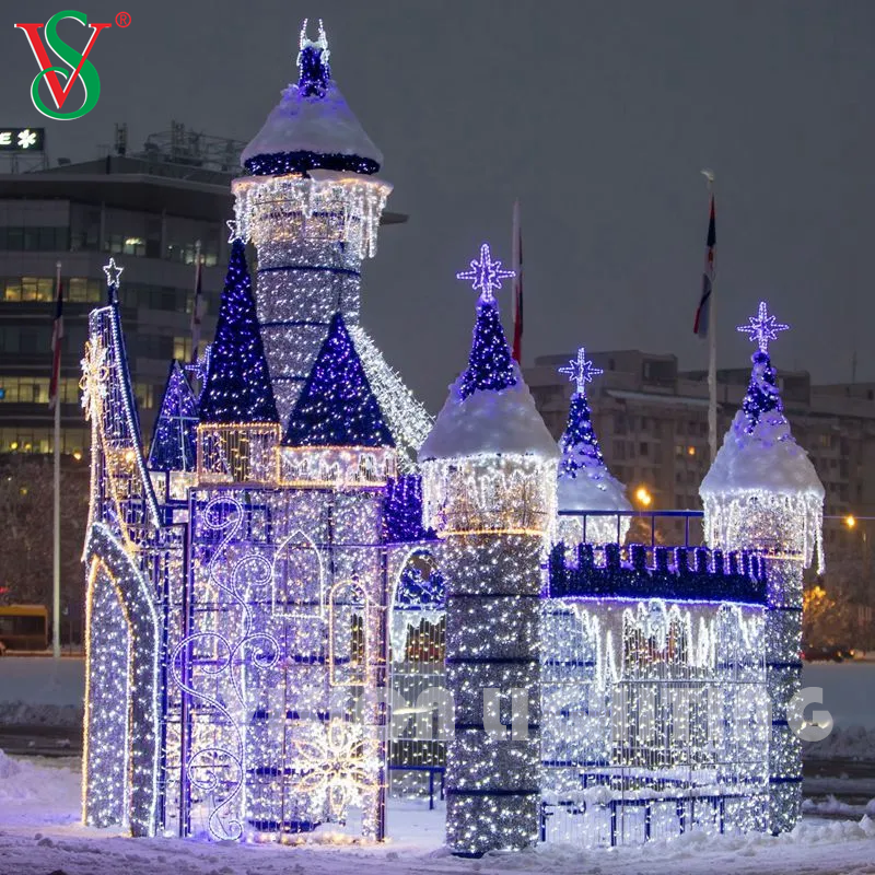 Grande torre del castello a LED 3D Light - Decorazione per le vacanze all'aperto per display di Natale commerciali