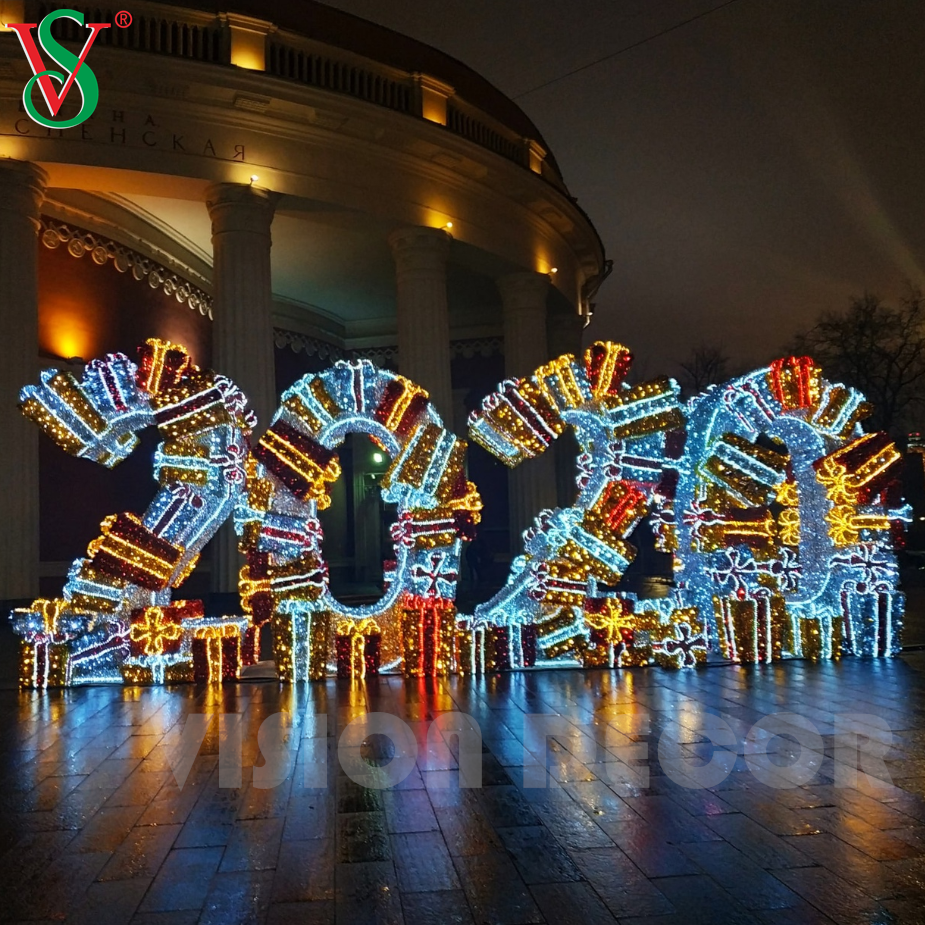 Luci per motivi di scultura 3D per esterni per cartello di Capodanno 2026 per la decorazione di Capodanno