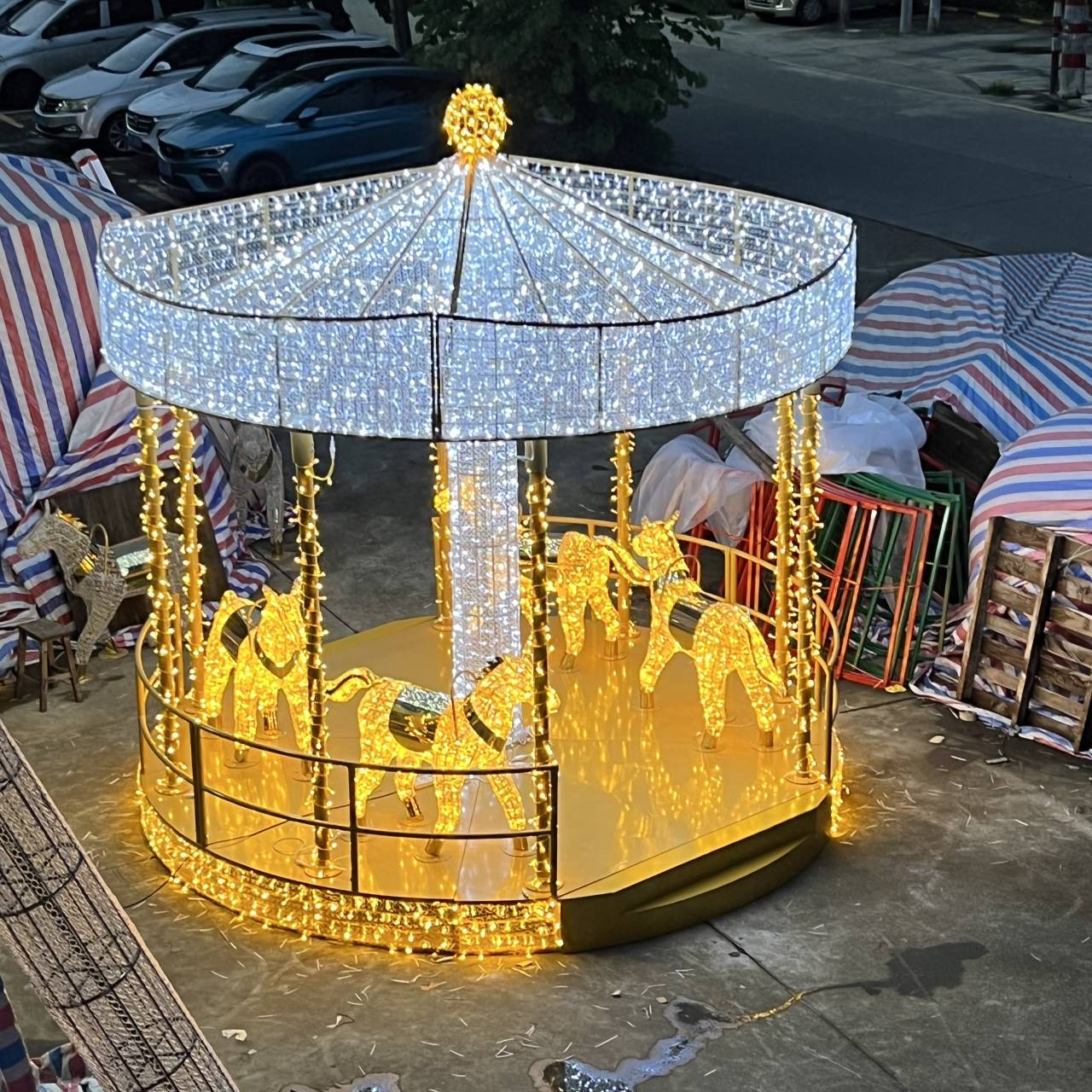 Scultura a cavallo animale illuminato in 3D con luce a corda per la decorazione per esterni di Zoo Garden Park