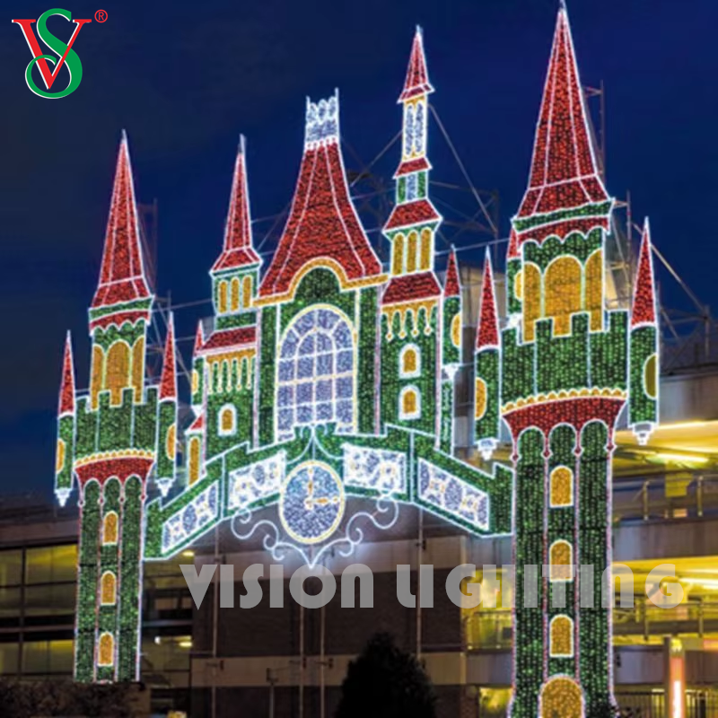 Grande torre del castello a LED 3D Light - Decorazione per le vacanze all'aperto per display di Natale commerciali