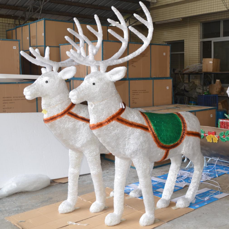 Moto di strada da giardino all'aperto Renna acrilica Babbo Natale con luce di decorazione slitta