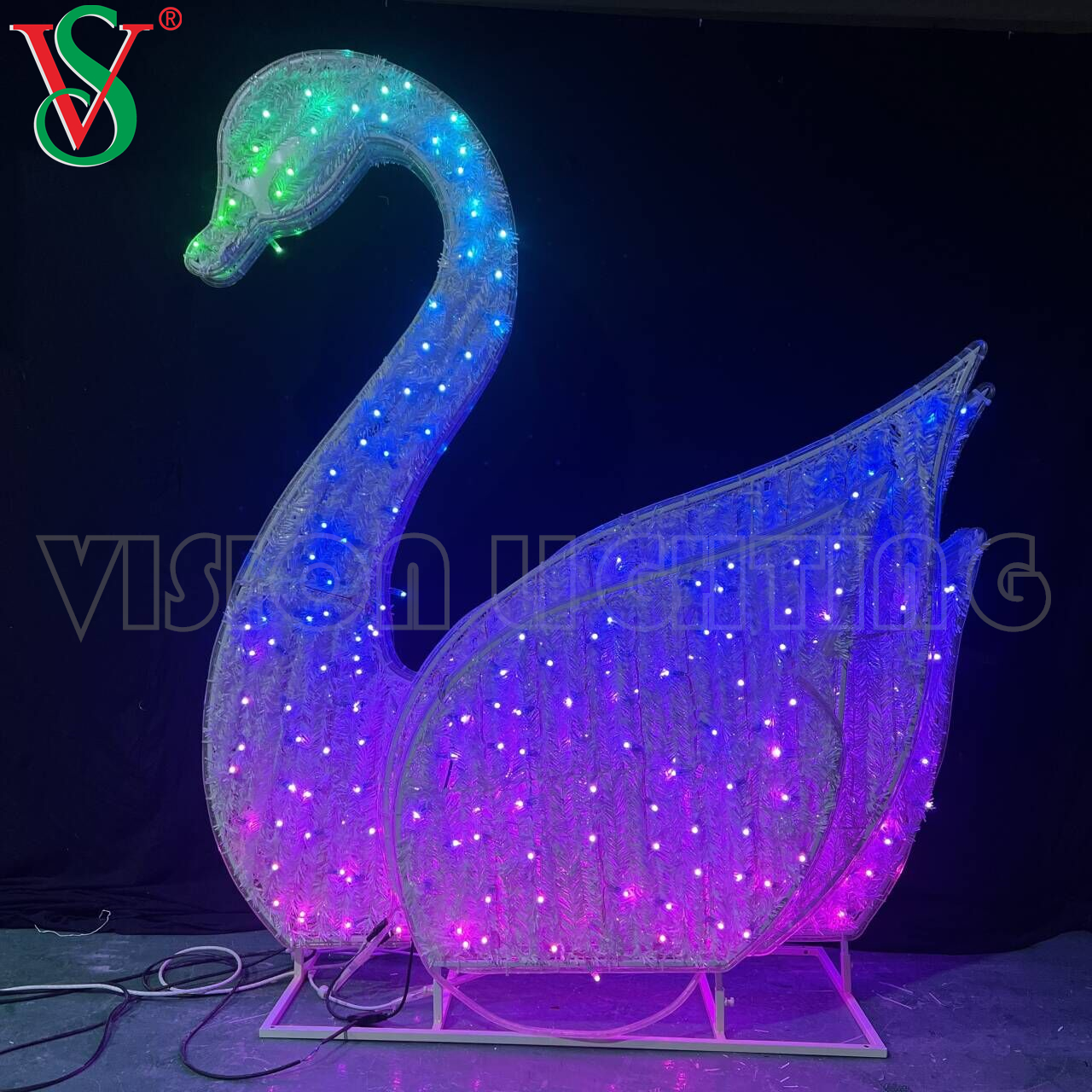 Decorazione di illuminazione della struttura del cigno illuminata in 3D per decorazioni del paesaggio esterno