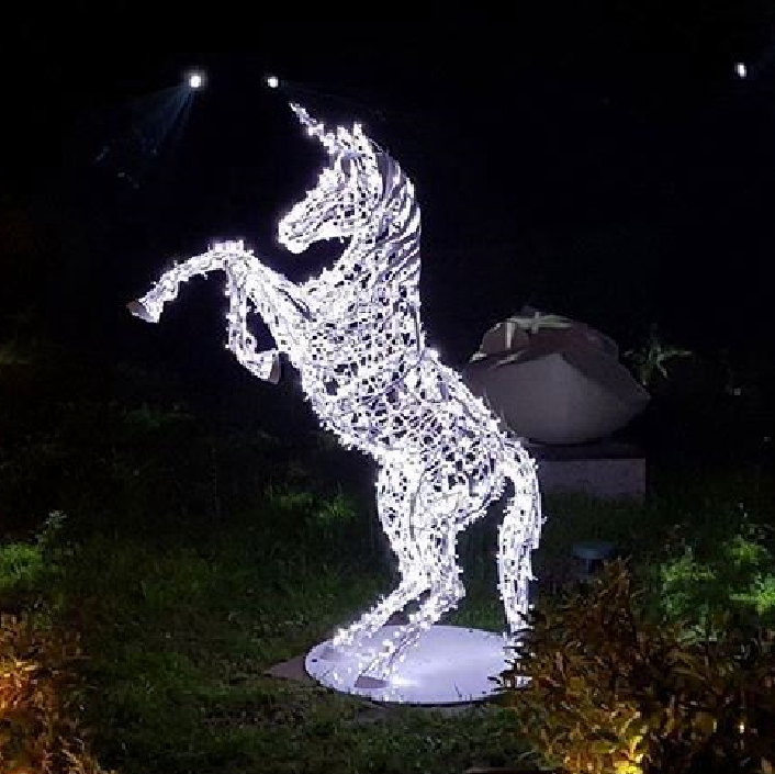 Scultura a cavallo animale illuminato in 3D con luce a corda per la decorazione per esterni di Zoo Garden Park