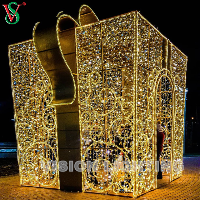 Decorazioni natalizie per esterni 3D con scatola regalo illuminata gigante Luci a motivo per Plaza