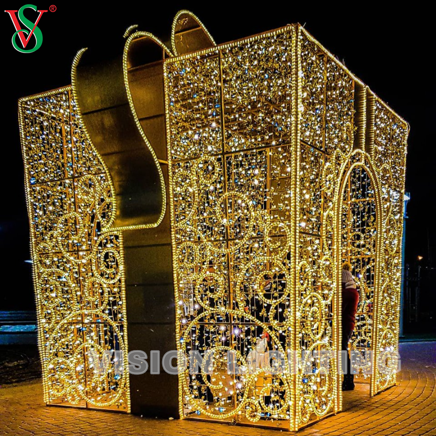 Decorazioni natalizie per esterni 3D con scatola regalo illuminata gigante Luci a motivo per Plaza