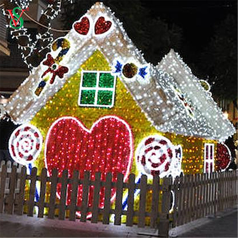 Grande luce LED 3D a forma di casa di pan di zenzero per esterni per spettacoli di luci natalizie