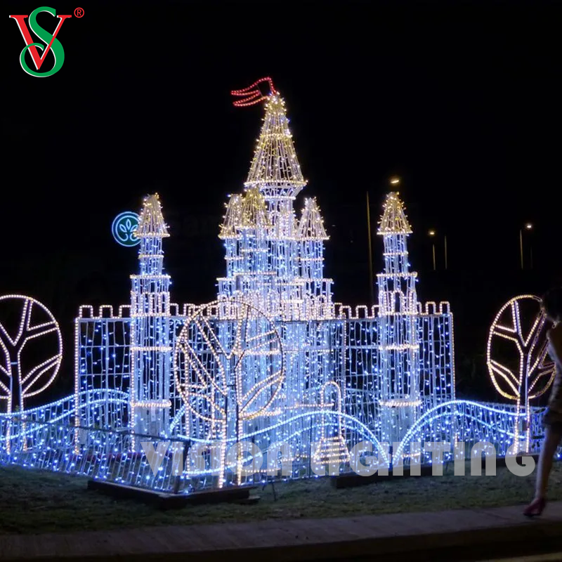 Grande torre del castello a LED 3D Light - Decorazione per le vacanze all'aperto per display di Natale commerciali