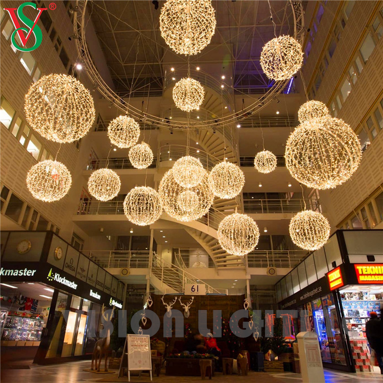Lampada a sfera di ghirlanda di ghirlanda a corda di ghirlanda sfera a sfera pieghevole motivi a sfera per l'illuminazione della decorazione del centro commerciale
