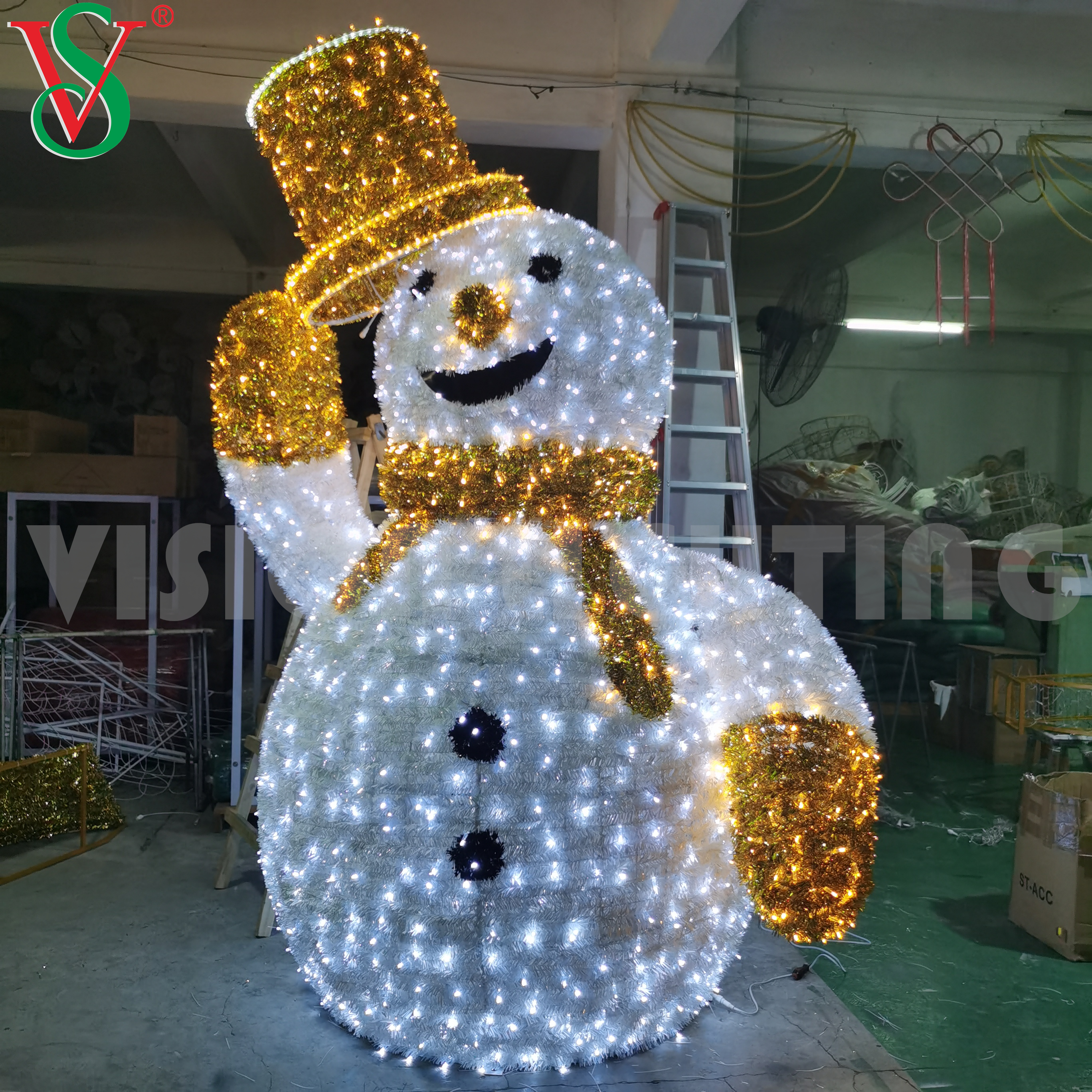 La statuetta 3D all'aperto personalizzata ha illuminato le luci della scultura a led del pupazzo di neve di Babbo Natale